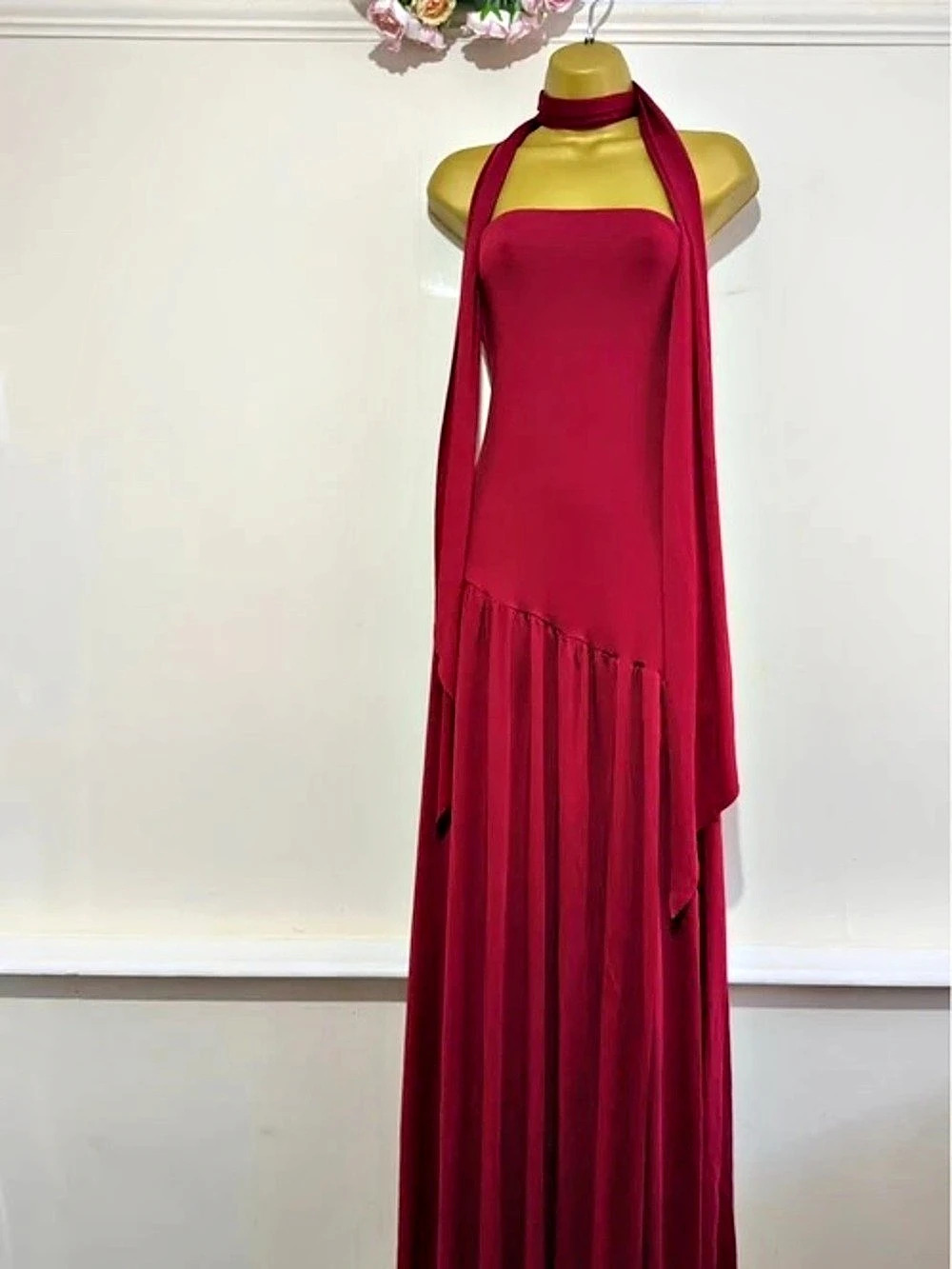 PrettyLittleThing Red Scarf Detail Ruched Maxi Dress